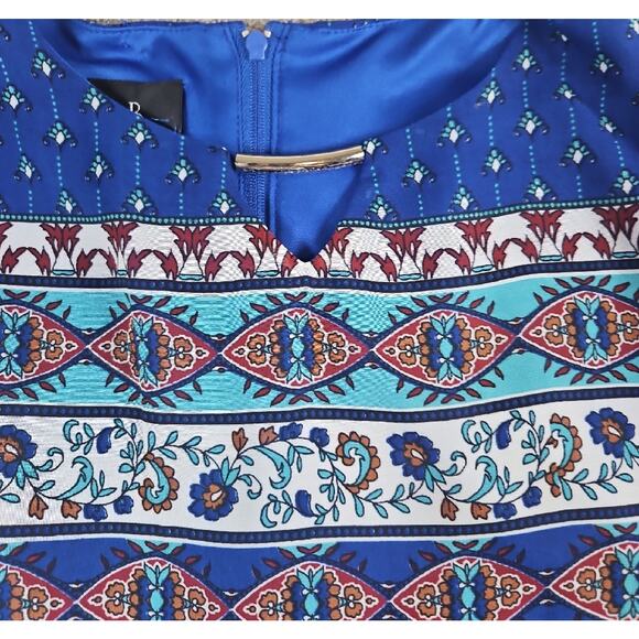 Ally B Blue Boho Paisley Print Dress Women’s Size 14 3/4 Sleeve Lined Shift Chic - Picture 3 of 10